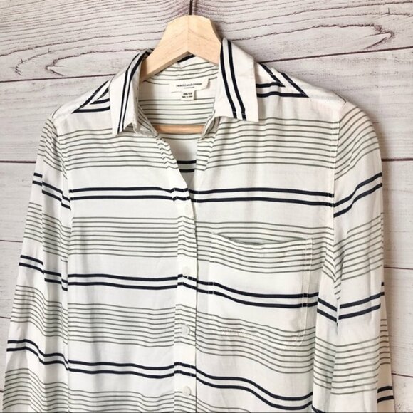 Beachlunchlounge Green Blue Striped Boyfriend Button Down Long Sleeve Top XS - Picture 3 of 6